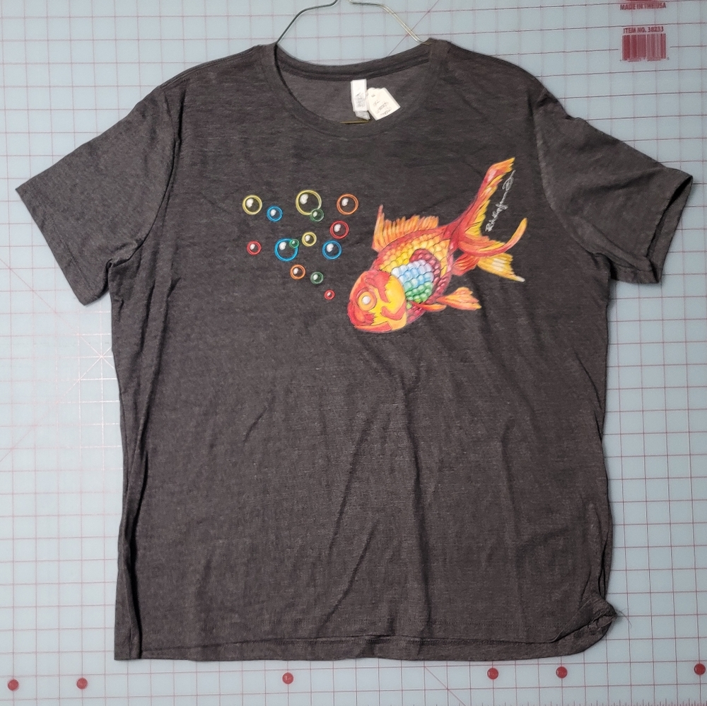 Embroidered Lady's Crew-Neck Graphic Tee "Fish" by rk3handcrafted